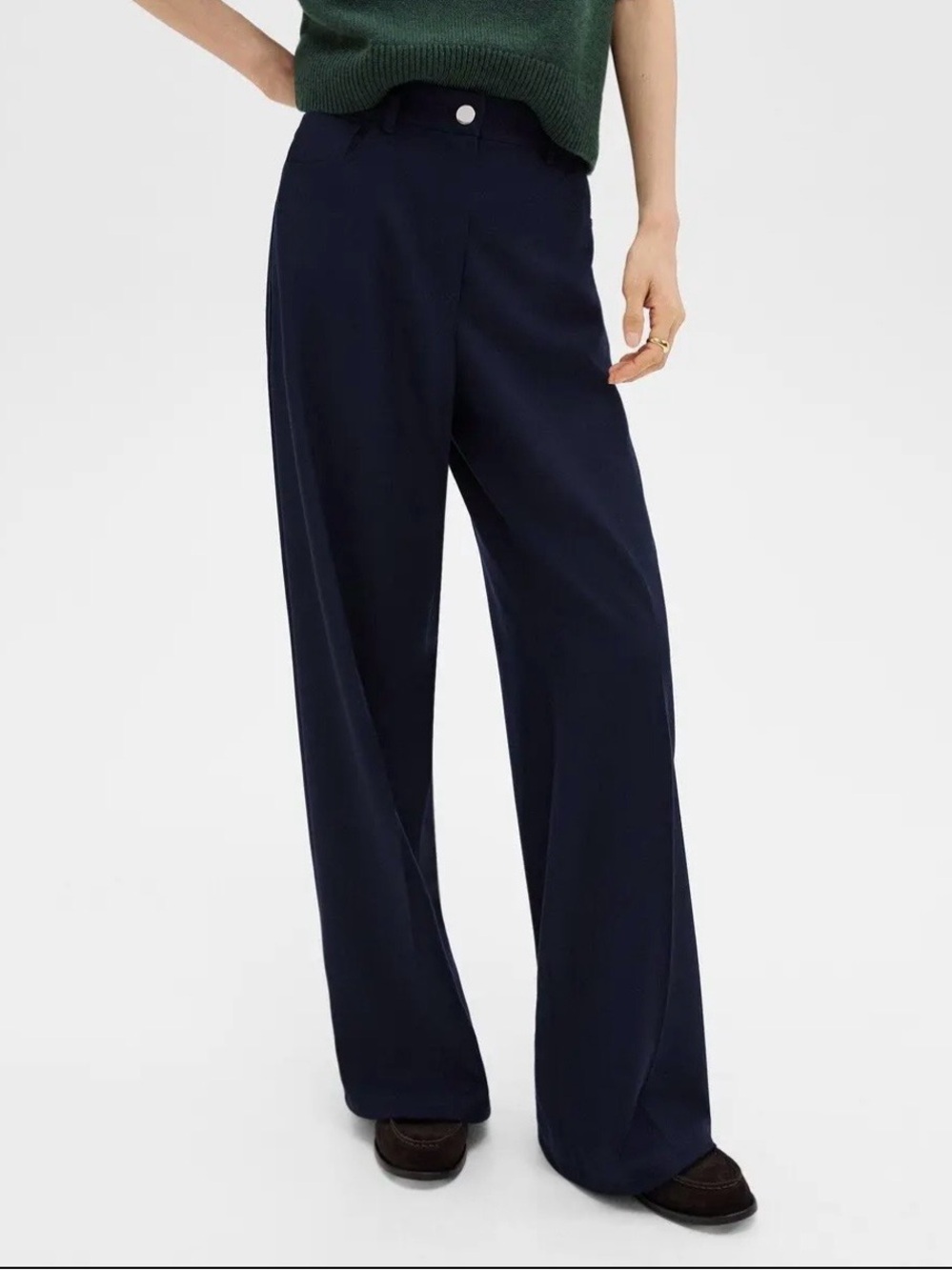 Theory Navy Wide-Leg Trousers Stretch Wool Blend Flannel ~ NWT